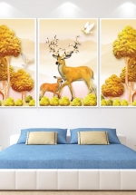 Tranh Treo Tường Đôi Hươu Và Cây Nghệ Thuật 01 (3 Tấm 40×60 cm)