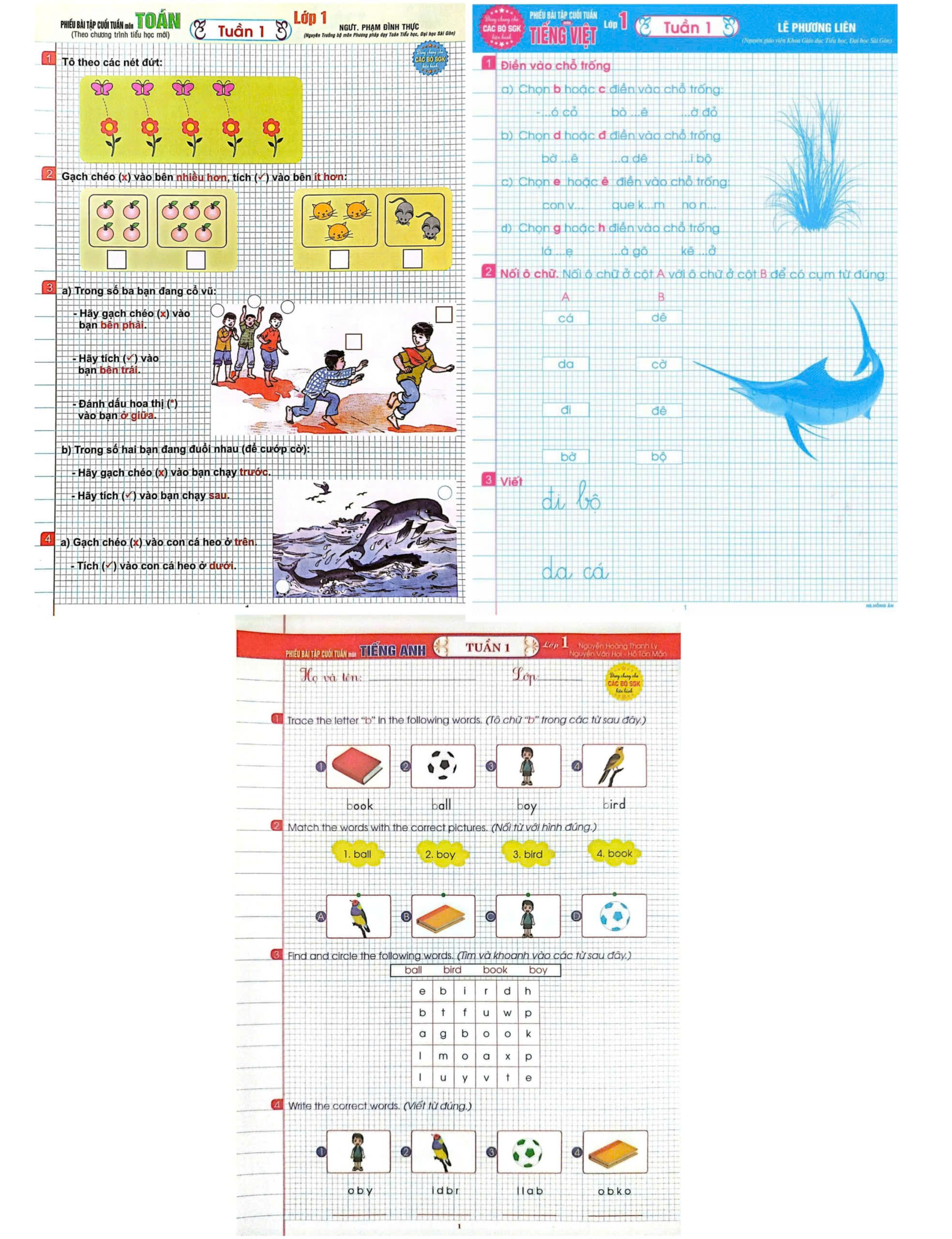 Combo Phiếu Bài Tập Cuối Tuần Môn Toán – Tiếng Việt – Tiếng Anh Lớp 1 (Theo Chương Trình Tiểu Học Mới)