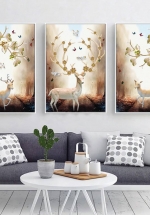 Tranh Treo Tường Tam Hươu Tài Lộc Và Cây Nghệ Thuật (3 Tấm 40×60 cm)