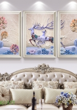 Tranh Treo Tường Đôi Hươu Và Cây Nghệ Thuật 02 (3 Tấm 40×60 cm)