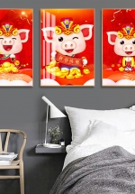 Tranh Treo Tường Ba Chú Heo Tài Lộc (3 Tấm 40×60 Cm)
