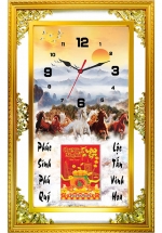 Lịch Gỗ Phù Điêu Đồng Hồ Cao Cấp Khung Đôi Vàng 2025 (56 x 88 cm) – Mã Đáo Thành Công (NSDH17)