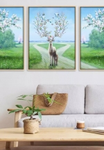 Tranh Treo Tường Đôi Hươu Và Cây Nghệ Thuật 03 (3 Tấm 40×60 Cm)