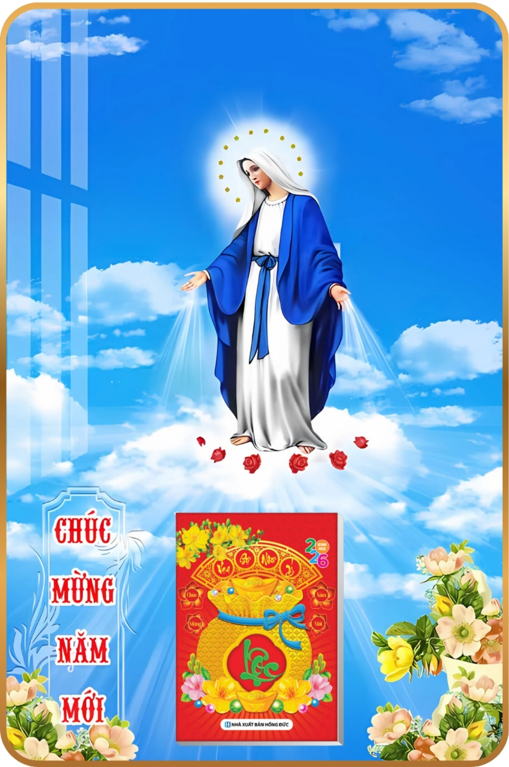 2 Mẫu Đức Mẹ Maria – Lịch Treo Tường Laminate Tráng Gương 2026 (40×60 cm)