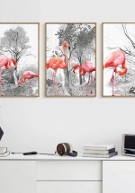 Tranh Treo Tường Chim Hồng Hạc Và Cây Nghệ Thuật (3 Tấm 40×60 cm)