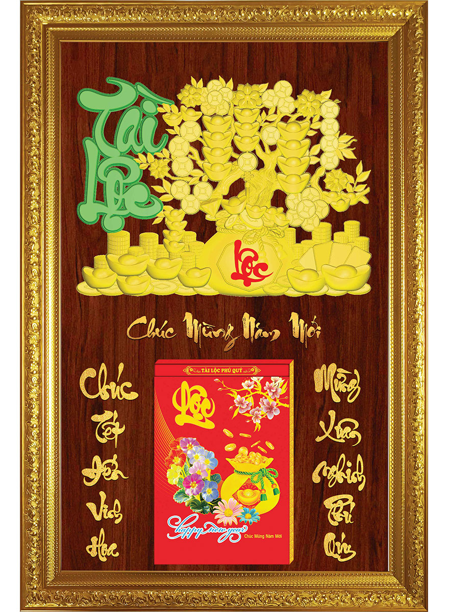 4 Mẫu Lịch Gỗ Chữ Lớn Cao Cấp 2026 Khung Đơn Vàng Dán Chữ Nổi (48 x 73 cm) – Tài Lộc
