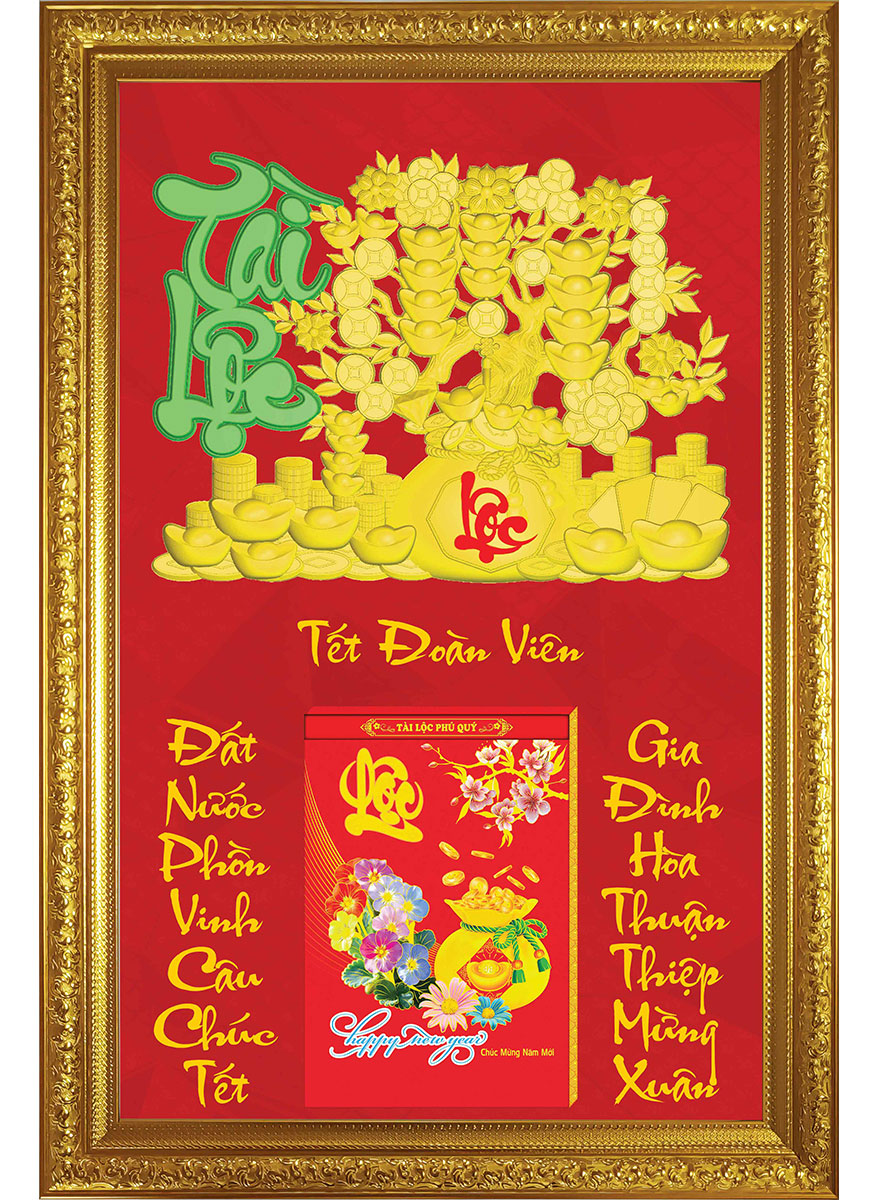 4 Mẫu Lịch Gỗ Chữ Lớn Cao Cấp 2026 Khung Đơn Vàng Dán Chữ Nổi (48 x 73 cm) – Tết Đoàn Viên