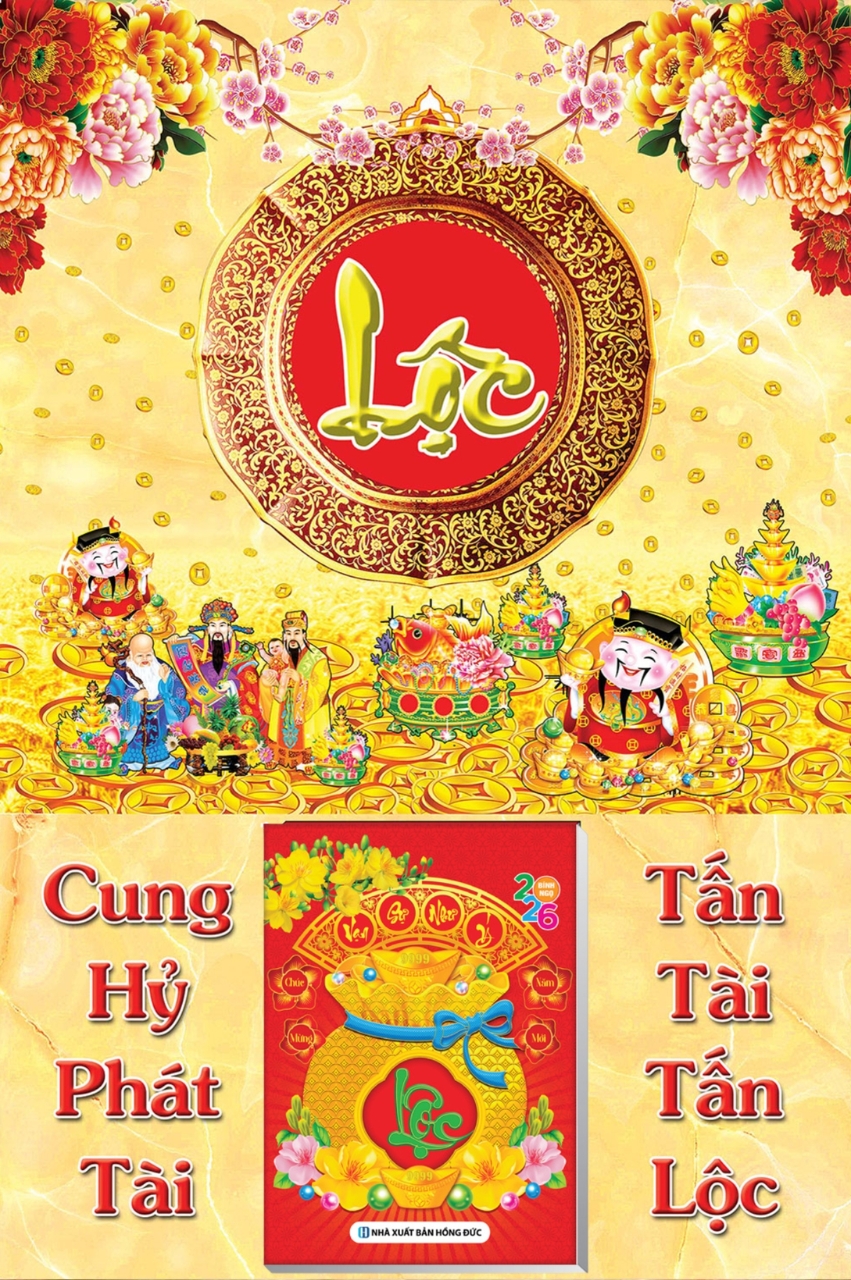 6 Mẫu Chữ Lộc – Lịch Treo Tường Laminate Tráng Gương 2026 (40 x 60 cm)