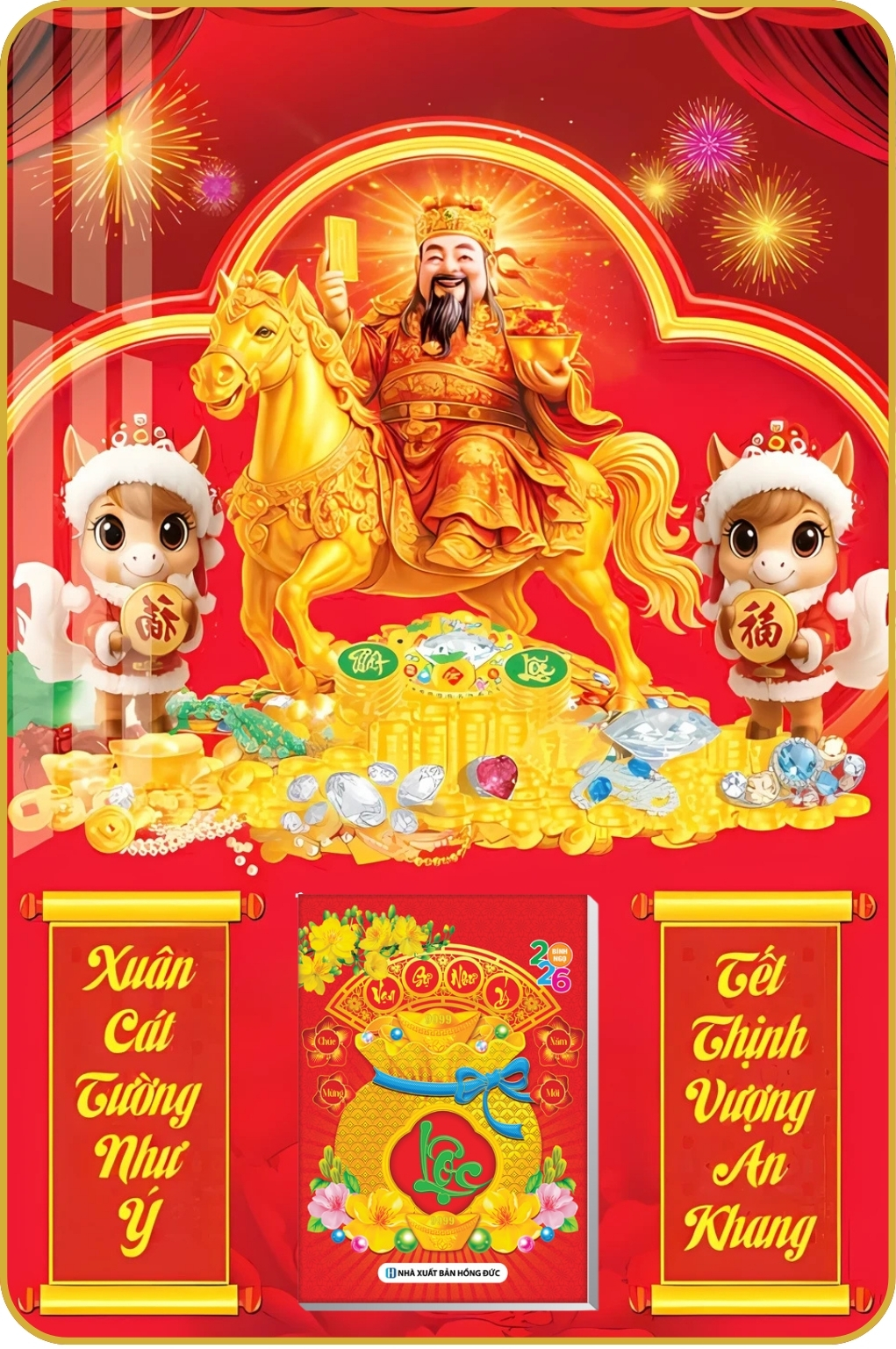 8 Mẫu Thần Tài – Lịch Treo Tường Laminate Tráng Gương 2026 (40×60 cm)