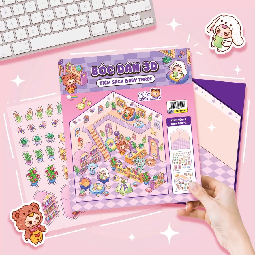 Bóc Dán 3D – Tiệm Sách Baby Three (Đồ Chơi Bóc Dán 60+ Sticker Cho Bé)