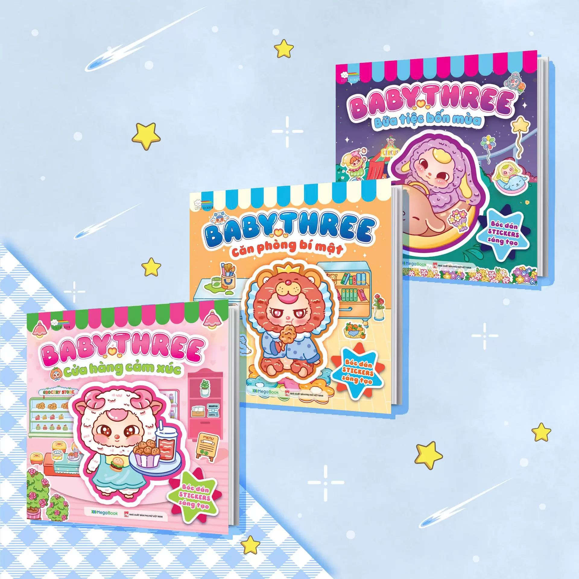 Combo 3 Cuốn Bóc Dán Sticker Sáng Tạo Baby Three (Đồ Chơi Bóc Dán 480+ Sticker Cho Bé)
