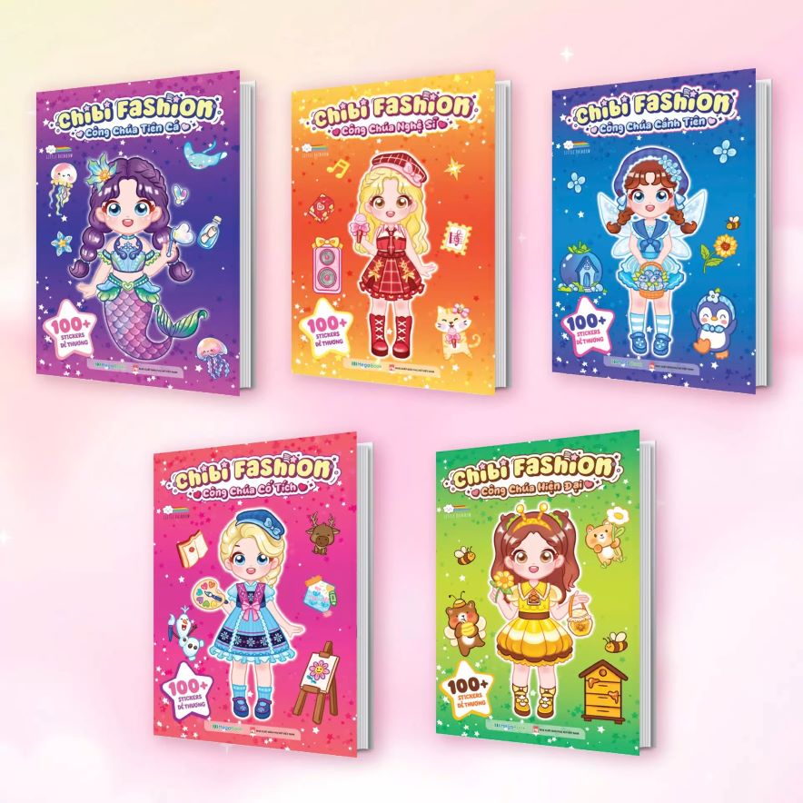 Combo 5 Cuốn Chibi Fashion (500+ Stickers Dễ Thương) – Sách Bóc Dán Sticker Cho Bé Gái