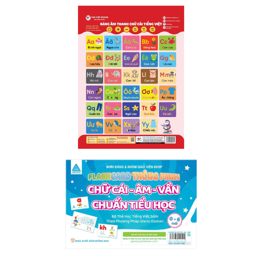 Combo Bảng Âm Thanh Chữ Cái Tiếng Việt + Flashcard Thông Minh – Chữ Cái-Âm-Vần Chuẩn Tiểu Học (Bộ 2 Cuốn)