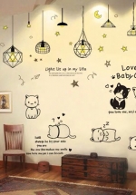 Combo Decal Dán Tường Dây Đèn Và Mèo Ú