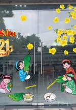 Combo Decal Trang Trí Cửa Kính Ngày Tết Bé Gói Bánh Chưng