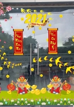 Combo Decal Trang Trí Cửa Kính Ngày Tết Mai Vàng Và Chim Én Đón Xuân 2021