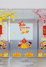 Combo Decal Trang Trí Tết Xuân Tân Sửu 2021 Mẫu 14 (Bộ 10 Tấm)