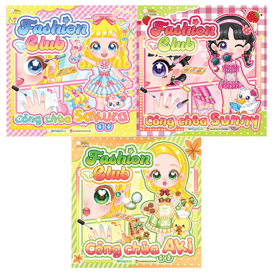 Combo Fashion Club – Công Chúa Sakura + Công Chúa Sunny + Công Chúa Aki (Đồ Chơi Bóc Dán 600+ Sticker Cho Bé) (Bộ 3 Cuốn)