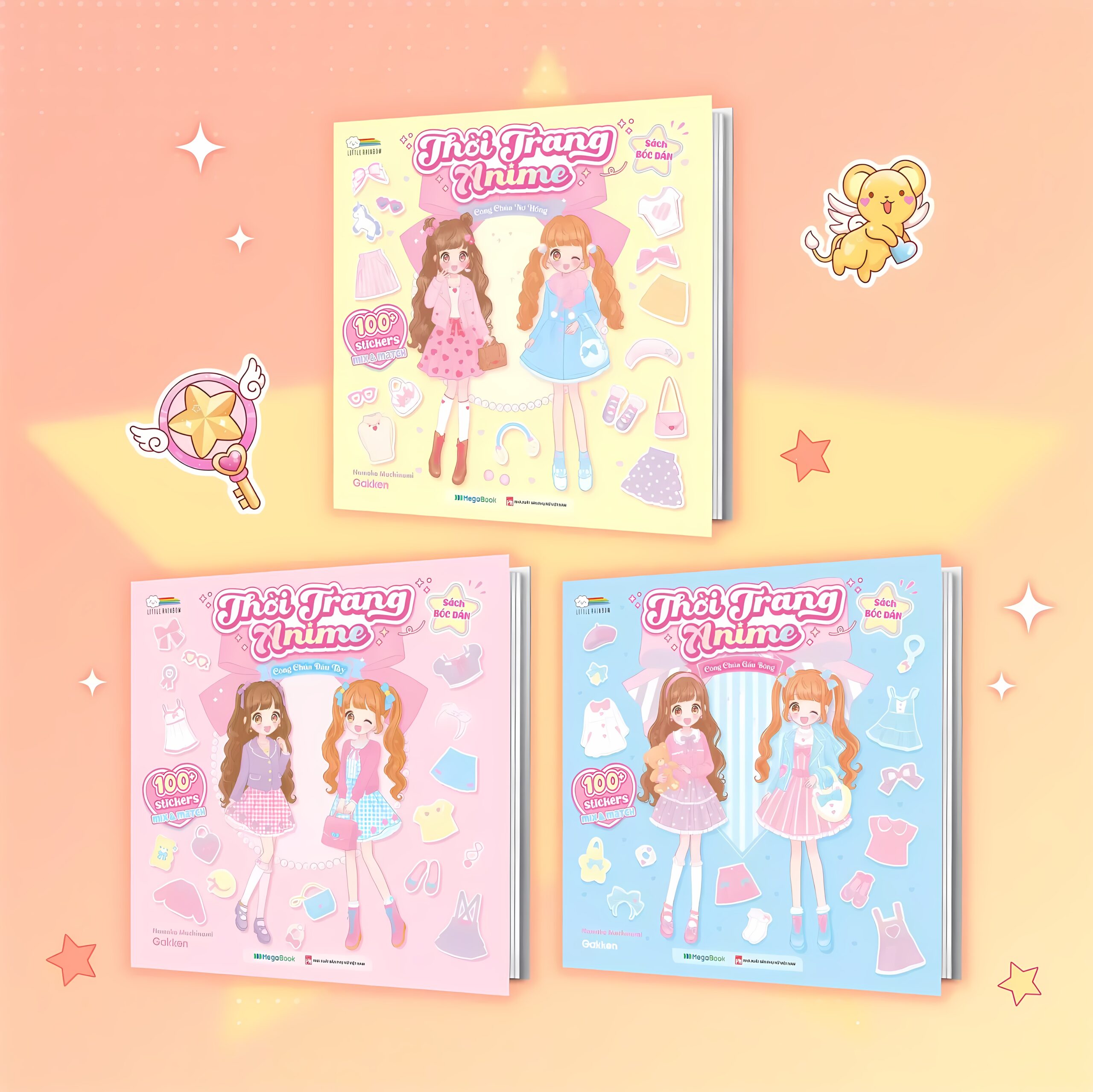 Combo Thời Trang Anime (300+ Stickers Dễ Thương) – Sách Bóc Dán Sticker Thời Trang Cho Bé Gái (Bộ 3 Cuốn)