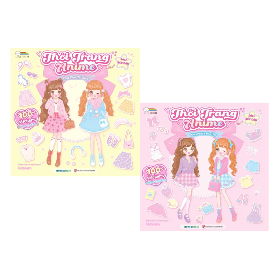 Combo Thời Trang Anime – Công Chúa Dâu Tây + Nơ Hồng (100+ Stickers Dễ Thương) – Sách Bóc Dán Sticker Thời Trang Cho Bé Gái (Bộ 2 Cuốn)