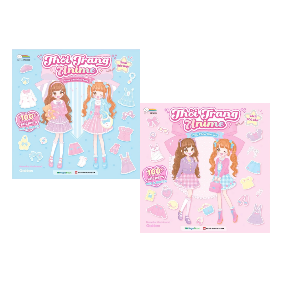 Combo Thời Trang Anime – Công Chúa Gấu Bông + Dâu Tây (100+ Stickers Dễ Thương) – Sách Bóc Dán Sticker Thời Trang Cho Bé Gái (Bộ 2 Cuốn)