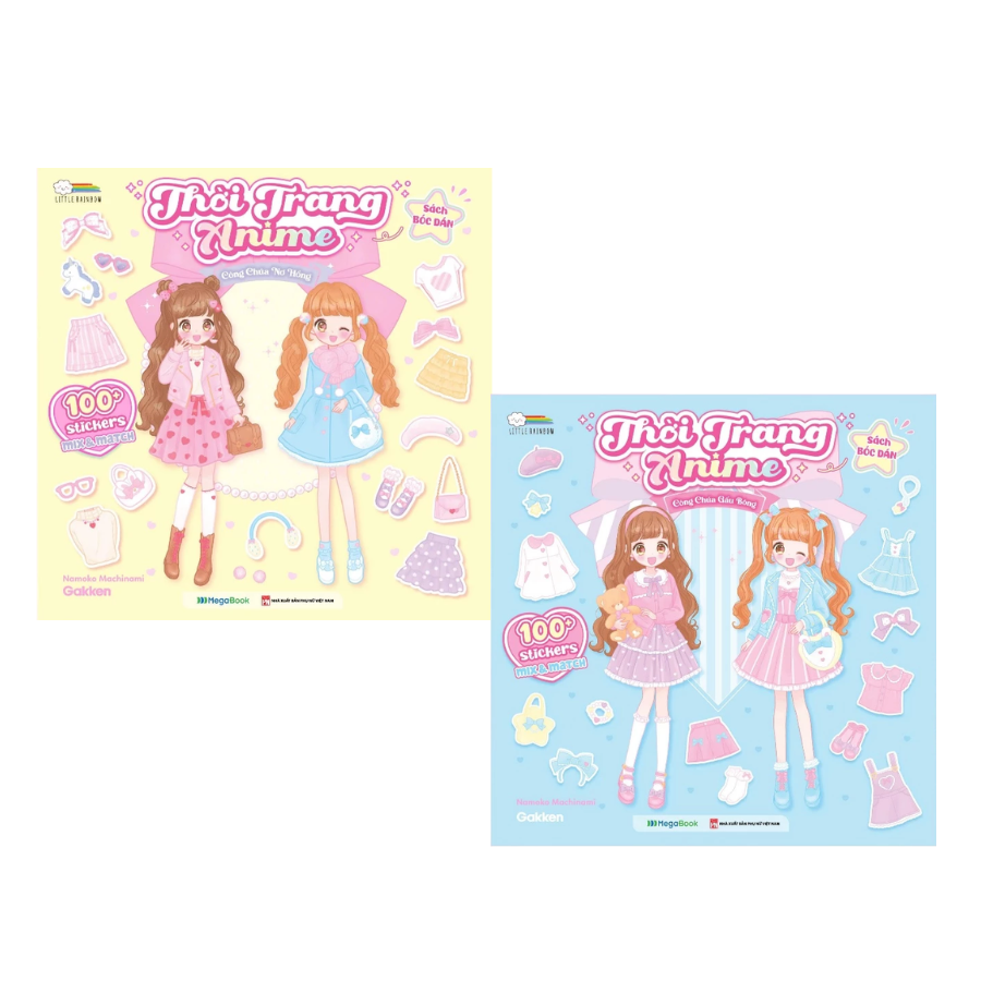 Combo Thời Trang Anime – Công Chúa Gấu Bông + Nơ Hồng (100+ Stickers Dễ Thương) – Sách Bóc Dán Sticker Thời Trang Cho Bé Gái (Bộ 2 Cuốn)