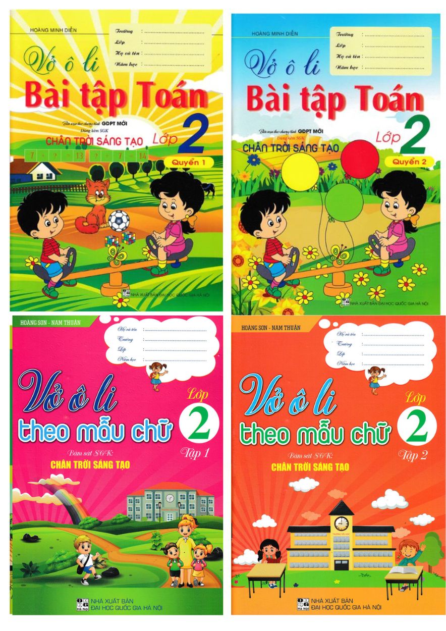 Combo Vở Ô Li Bài Tập Toán Lớp 2 + Vở Ô Li Theo Mẫu Chữ Lớp 2 (Bám Sát SGK Chân Trời Sáng Tạo) (Bộ 4 Cuốn)