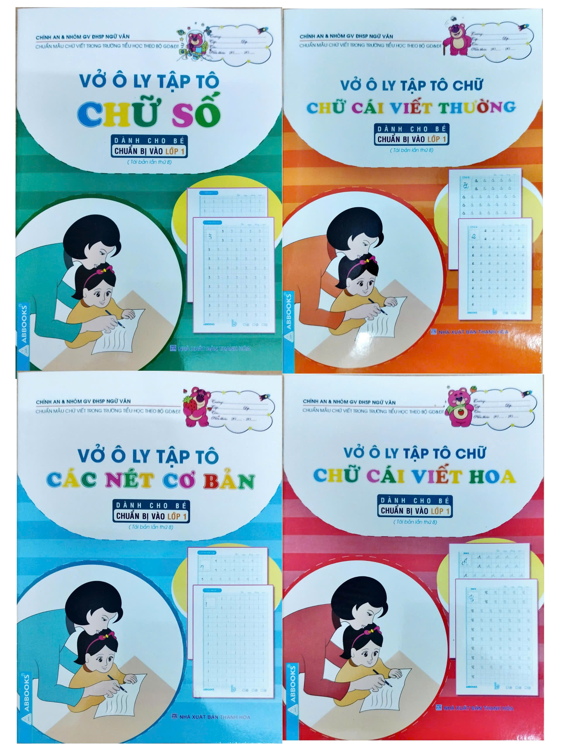 Combo Vở Ô Ly Tập Tô – Dành Cho Bé Chuẩn Bị Vào Lớp 1: Chữ Số, Các Nét Cơ Bản, Chữ Cái Viết Thường, Chữ Cái Viết Hoa (Bộ 4 Cuốn)