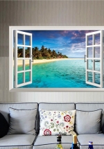 Decal Cửa Sổ 3D Bãi Biển Bờ Cát Trắng