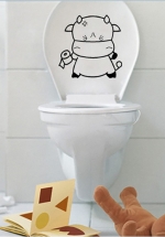 Decal Dán Toilet Chú Bò Đen Xinh Xắn