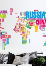 Decal Dán Tường Bản Đồ Tên Các Nước Đủ Màu