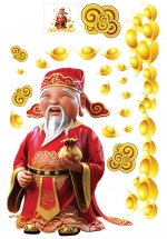 Decal Ông Thần Tài Tặng Túi Vàng