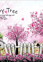 Decal Trang Trí Hàng Rào Hồng Happy Tree