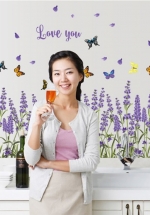 Decal Trang Trí Hoa Lavender Và Bướm