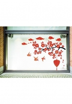 Decal Trang Trí Tết Hoa Đào Đỏ Đón Tết Cách Điệu 2