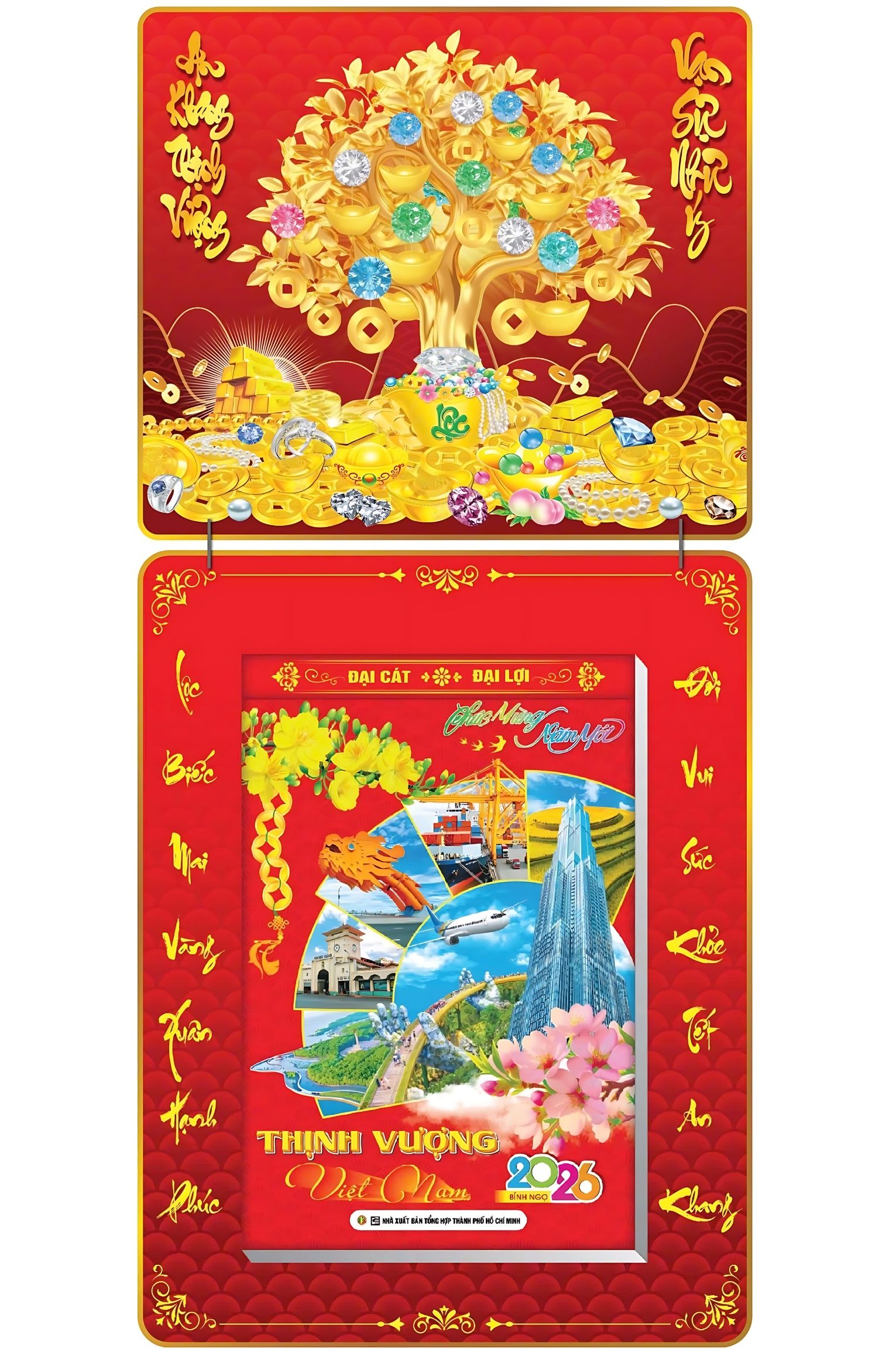 Lịch Bloc 2026 (20×30 cm) Siêu Đại – Cây Tiền Tài Lộc Trọn Bộ Đầu Treo Laminate