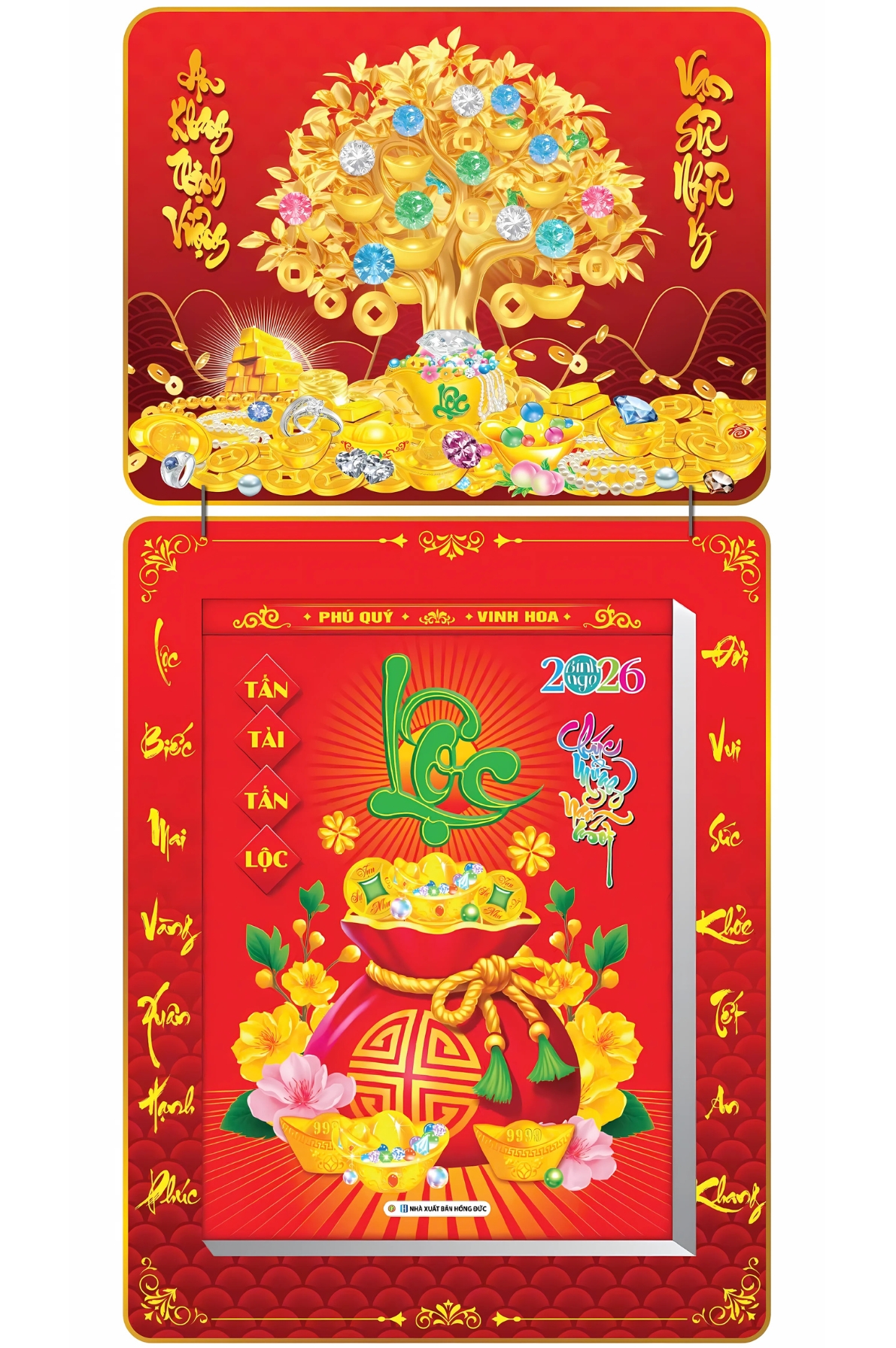Lịch Bloc 2026 (30×40 cm) Siêu Cực Đại – Cây Tiền Tài Lộc Trọn Bộ Đầu Treo Laminate
