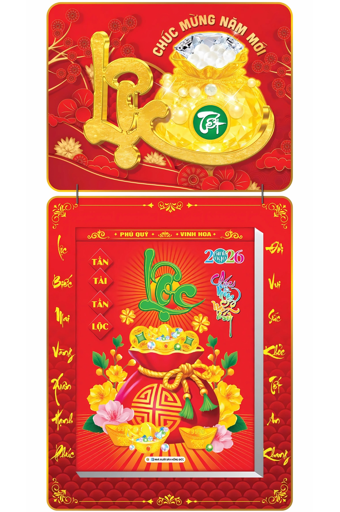 Lịch Bloc 2026 (30×40 cm) Siêu Cực Đại – Túi Tiền Trọn Bộ Đầu Treo Laminate