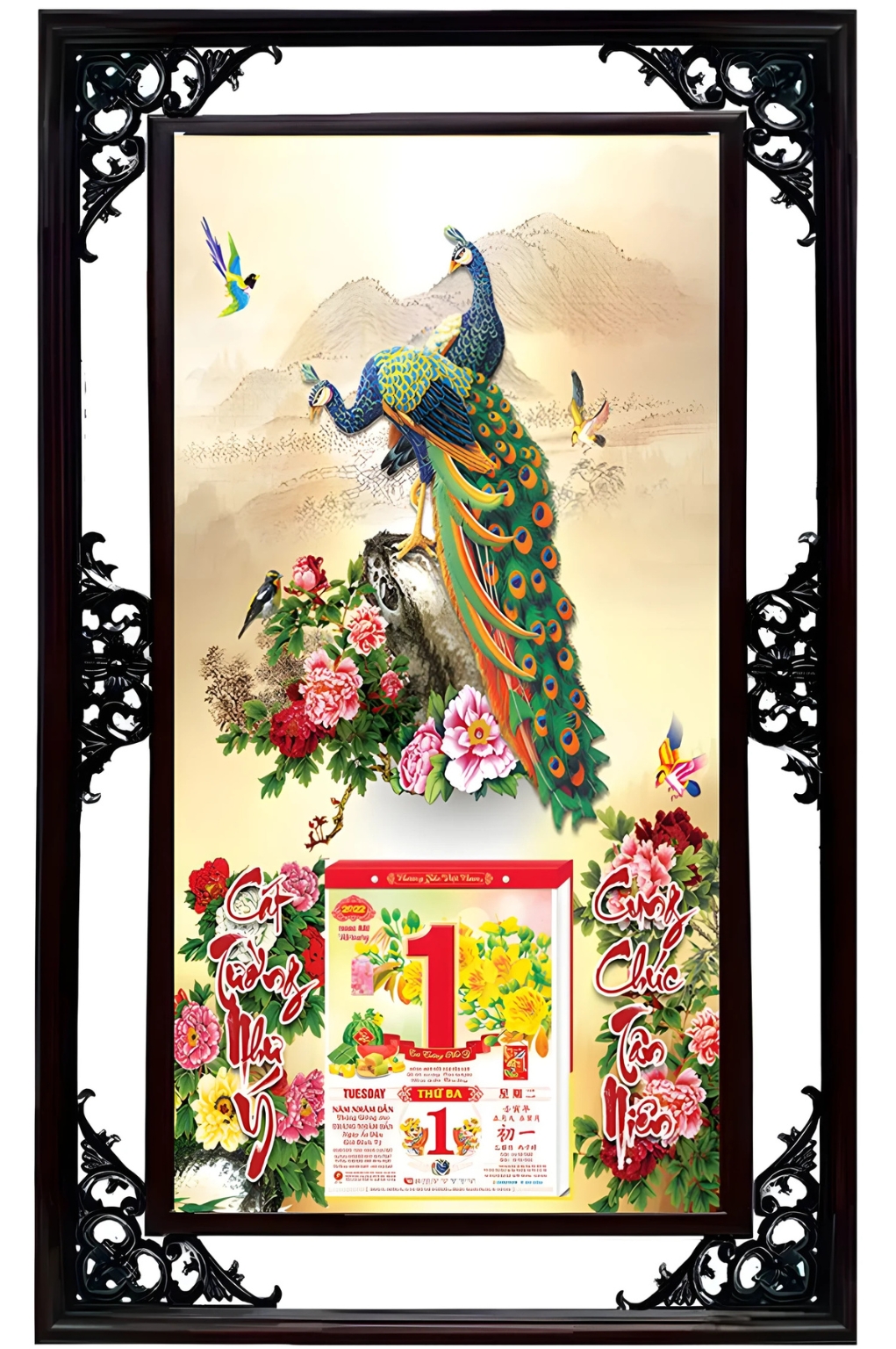 Lịch Cao Cấp 2026 Chim Công 01 Khung Đôi (50×82 Cm)