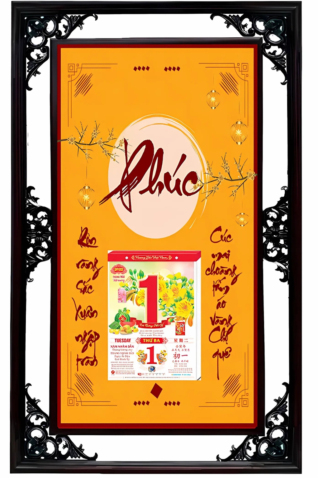 Lịch Gỗ Cao Cấp 2026 Chữ Phúc Khung Đôi (50×82 Cm)