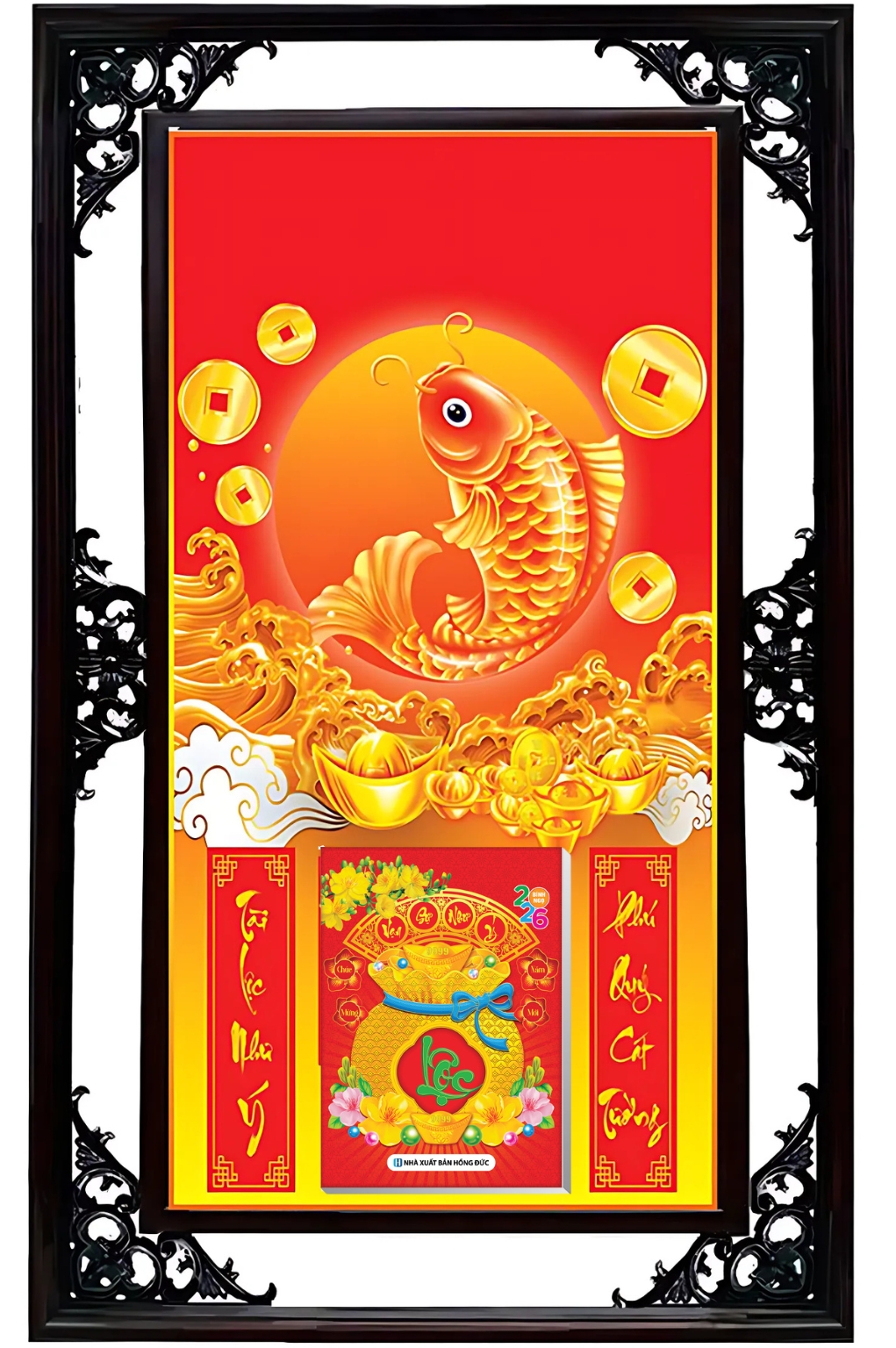 Lịch Cao Cấp 2026 Cá Chép Nền Đỏ Khung Đôi (50×82 Cm)