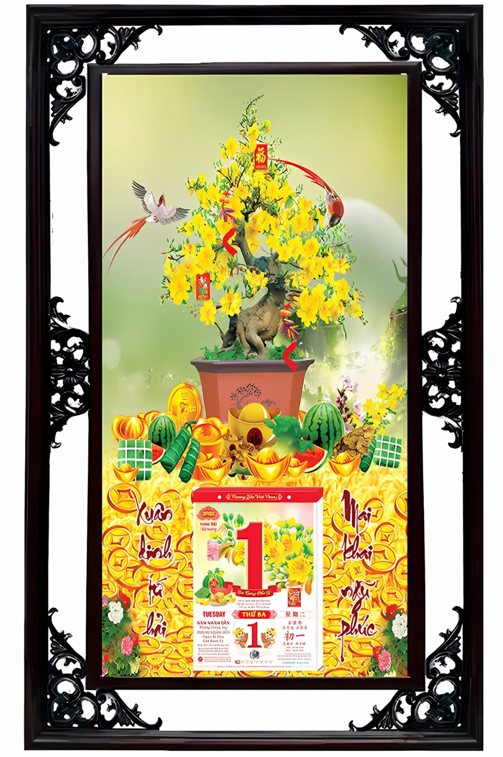 Lịch Cao Cấp 2026 Cây Mai Vàng 01 Khung Đôi (50×82 Cm)