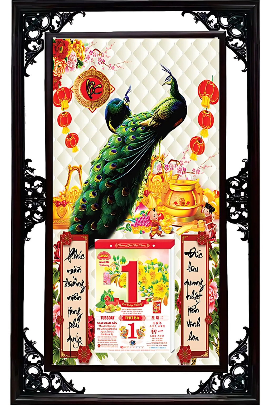 Lịch Cao Cấp 2026 Chim Công 02 Khung Đôi (50×82 Cm)