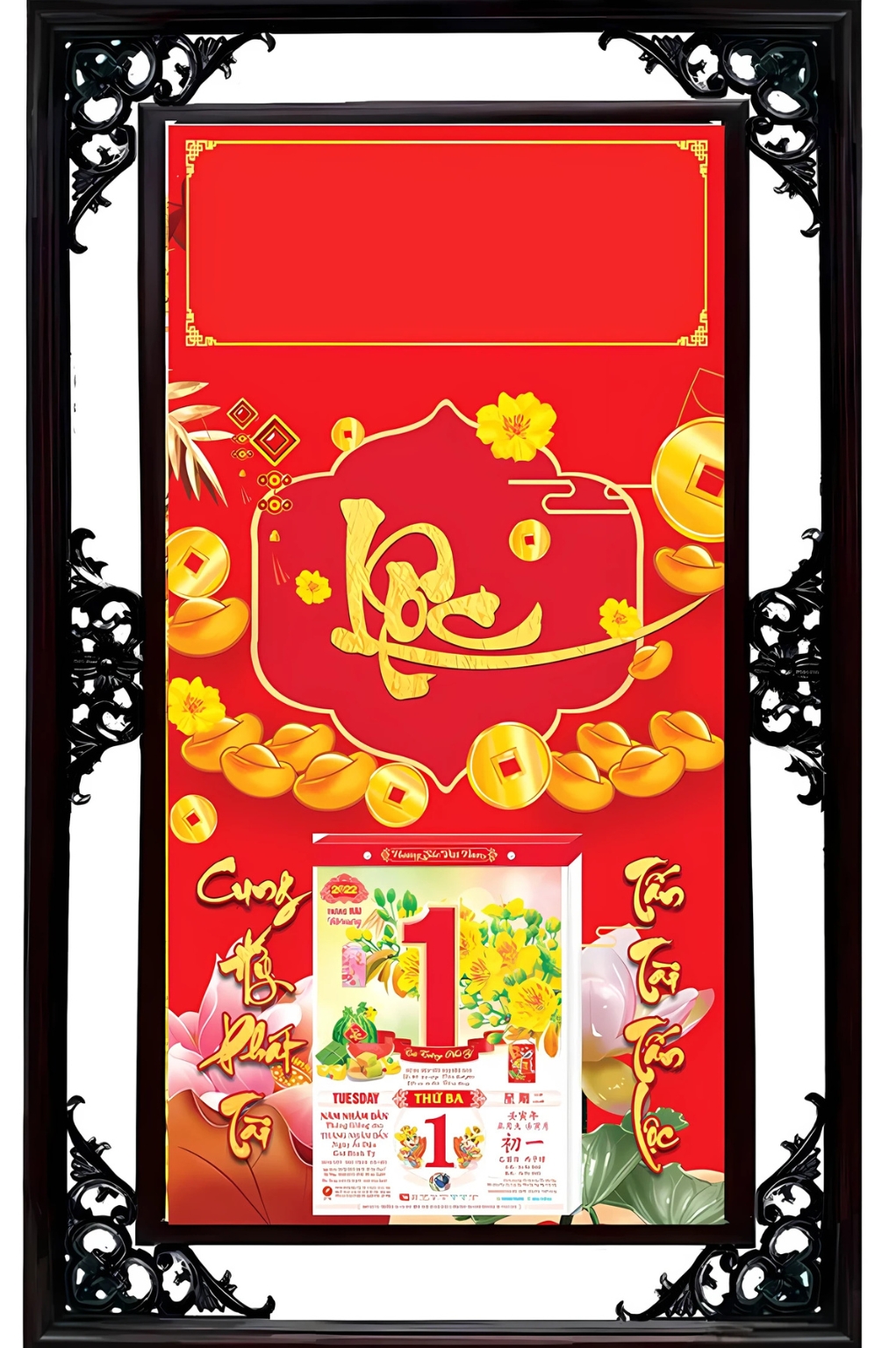 Lịch Cao Cấp 2026 Dán Nổi Lộc 01 Khung Đôi (50×82 Cm)