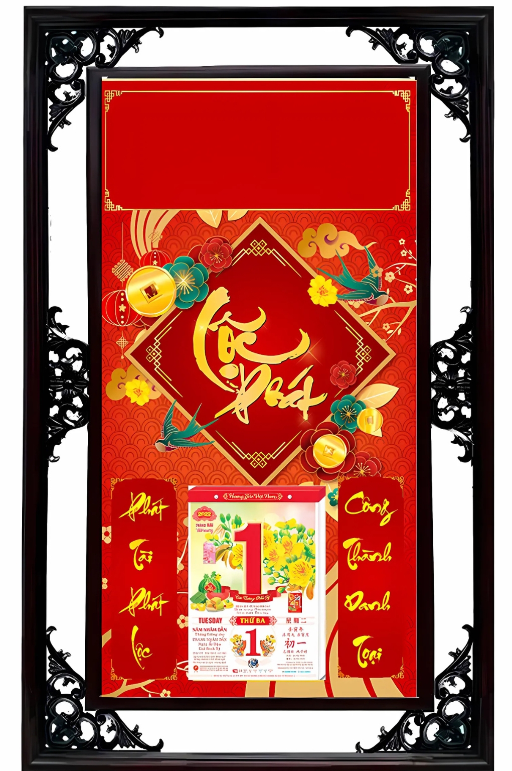 Lịch Cao Cấp 2026 Lộc Phát Nền Đỏ Khung Đôi (50×82 Cm)