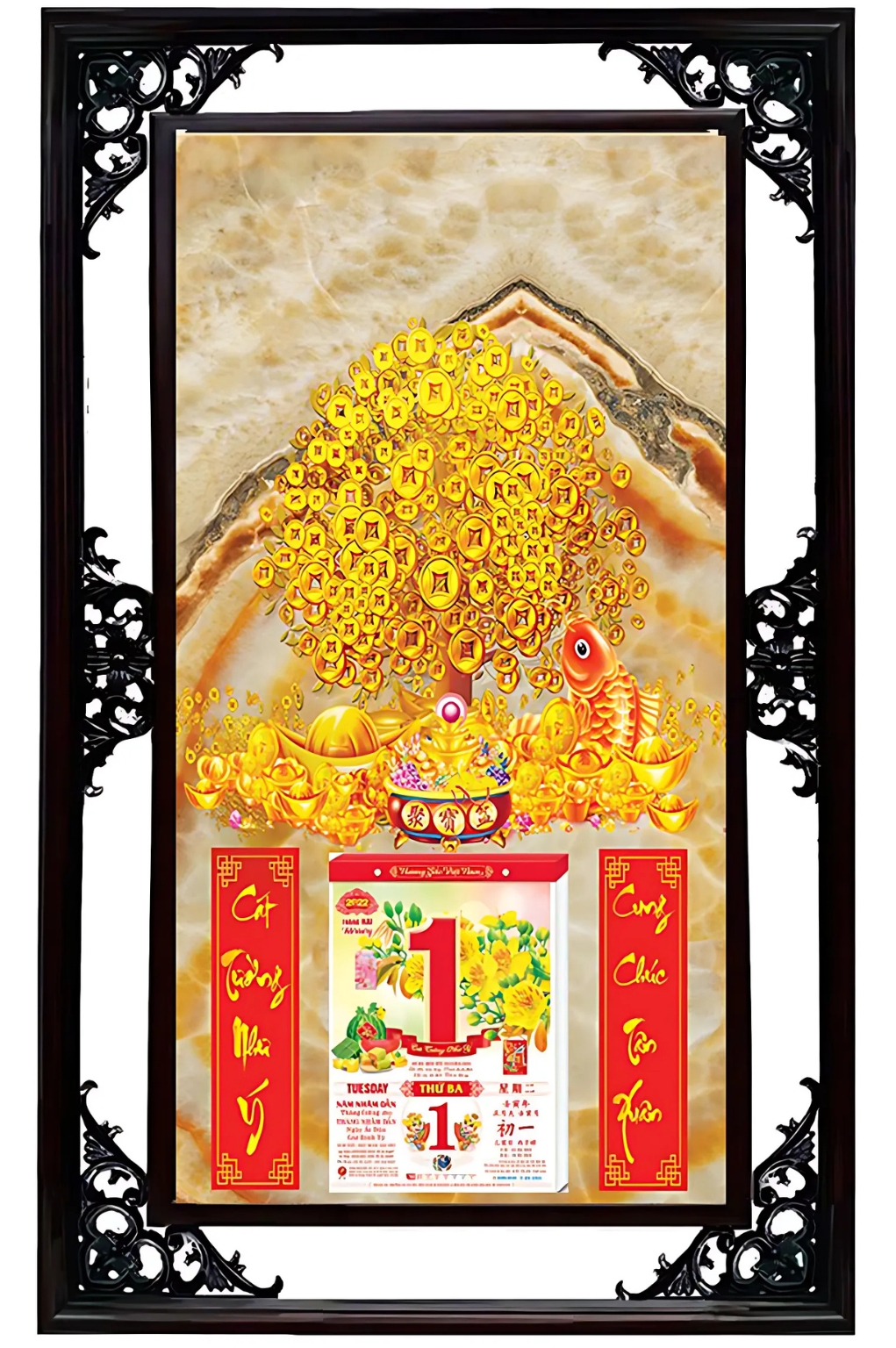 Lịch Cao Cấp 2026 Mai Vàng Phú Quý Khung Đôi (50×82 Cm)