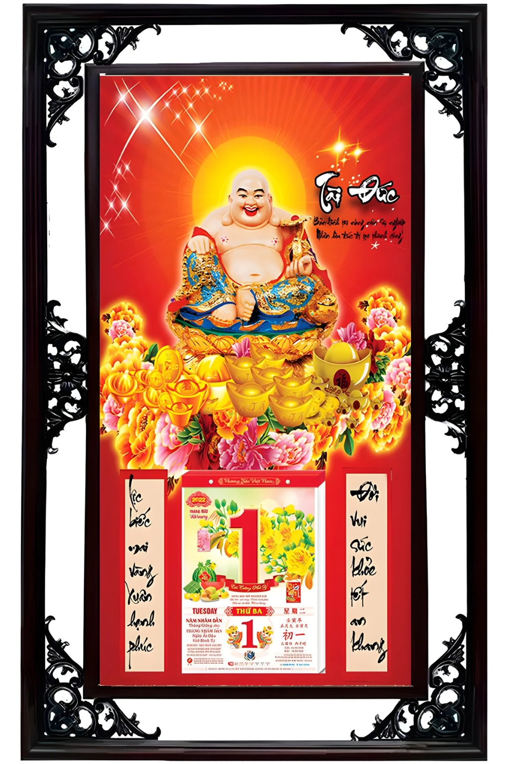 Lịch Cao Cấp 2026 Ông Địa Tài Đức Khung Đôi (50×82 Cm)