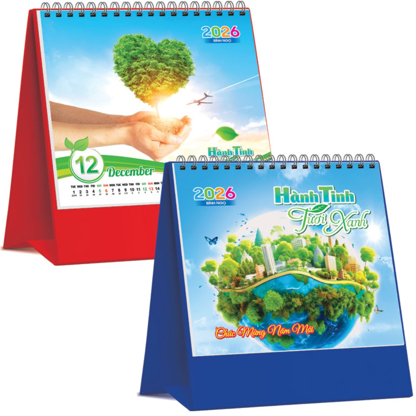 Lịch Để Bàn Đứng 2026 (19 x 17 cm) – Hành Tinh Tươi Xanh – NSKV26 (Chọn Đế Xanh Hoặc Đỏ)