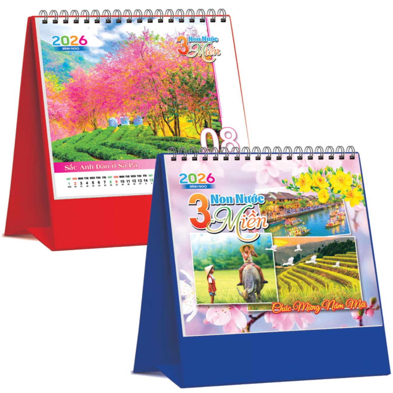 Lịch Để Bàn Đứng 2026 (19 x 17 cm) – Non Nước 3 Miền – NSKV27 (Chọn Đế Xanh Hoặc Đỏ)