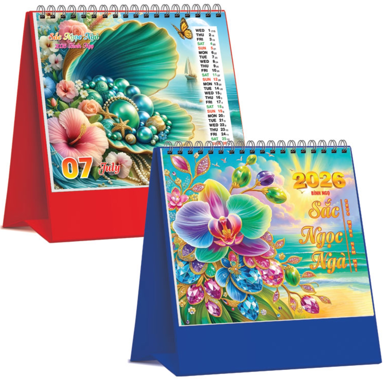 Lịch Để Bàn Đứng 2026 (19 x 17 cm) – Sắc Ngọc Ngà – NSKV29 (Chọn Đế Xanh Hoặc Đỏ)